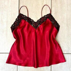 Vintage 2000s red v neck satin tank top